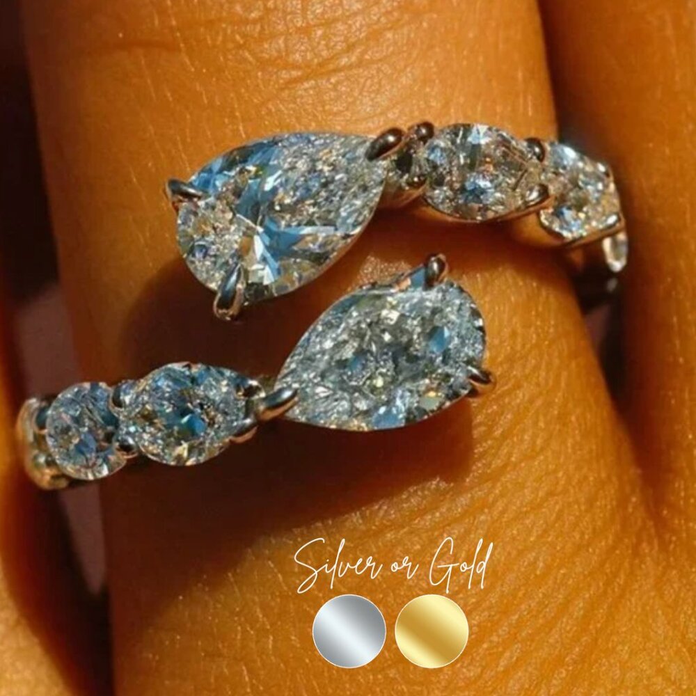 Sparkling Teardrop CZ Wrap Ring - Silver One Stone Missing